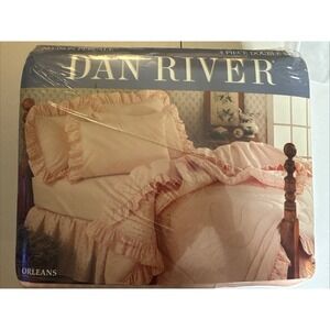 VTG  Dan River Orleans Peach Floral Stripe 4 Piece Double Sheet Set USA 1988